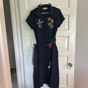 Damn Mon Embroidered Navy Jun Shirt Dress